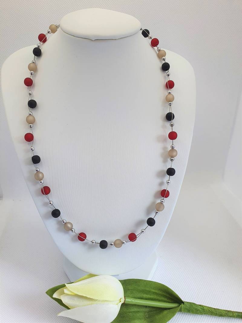 Moderne Kette, Perlenkette Rot, Silberkette Mit Polaris Perlen, Statement Swarovski Kristalle Modern, Unikat Weihnachtsgeschenk von WalkersWunderWerke