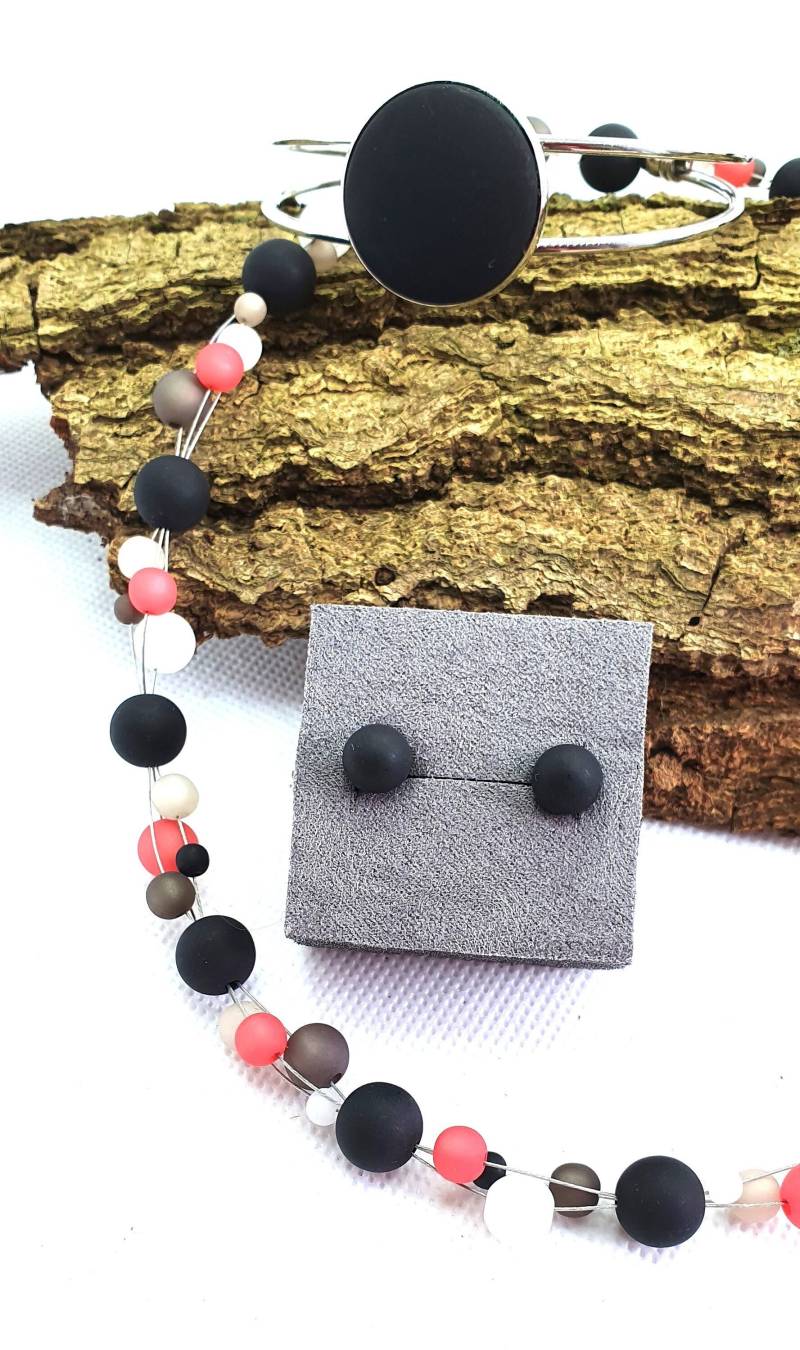 Schmuckset 3Tlg Perlen Bunt, Perlenkette, Ohrstecker, Armspange, Polarisperlen, Silber Schmuckset 3Tlg Perlen Bunt, Perlenkette, Ohrstecker, Armspange, Polarisperlen, Silber von WalkersWunderWerke