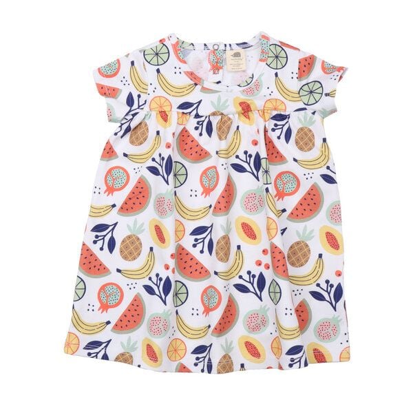 Bio-Babydoll-Kleid Cheerful Fruits - GOTS-zertifizierte Bio-Baumwolle, Mehrfarbig – Walkiddy von Walkiddy