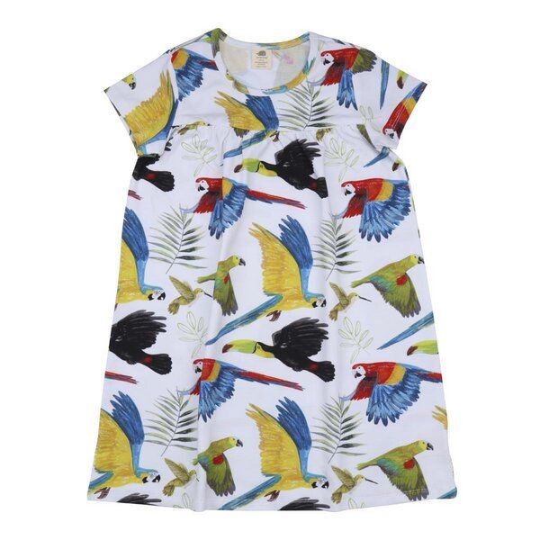 Bio-Baumwollkleid Blau mit Vogelmotiv (GOTS-zertifiziert) für Kleinkinder – Walkiddy von Walkiddy