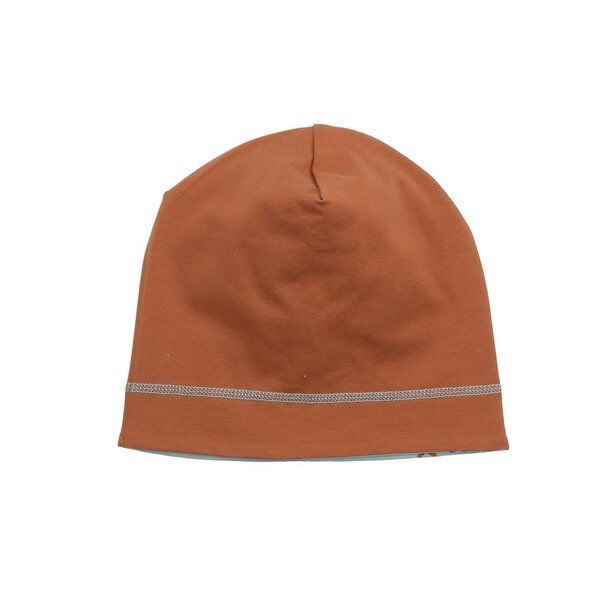 Kinder Beanie GOTS-zertifiziert aus Bio-Baumwolle braun mit Hunde-Detail – Walkiddy von Walkiddy