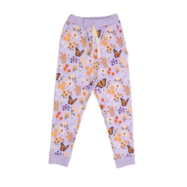 Kinder Jogginghose GOTS-zertifiziert aus Bio-Baumwolle mit Blumen-und-Schmetterlings-Muster – Walkiddy von Walkiddy