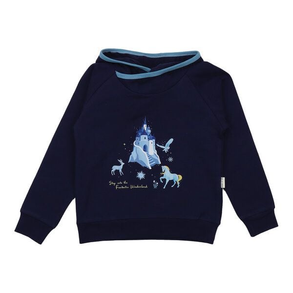 Kinder Kapuzenpullover GOTS-zertifiziert aus Bio-Baumwolle dunkelblau mit Fantasie-Motiv „Wonderland“ – Walkiddy von Walkiddy