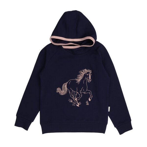 Kinder Kapuzensweatshirt GOTS-zertifiziert aus Bio-Baumwolle dunkelblau mit Pferde-Motiv – Walkiddy von Walkiddy