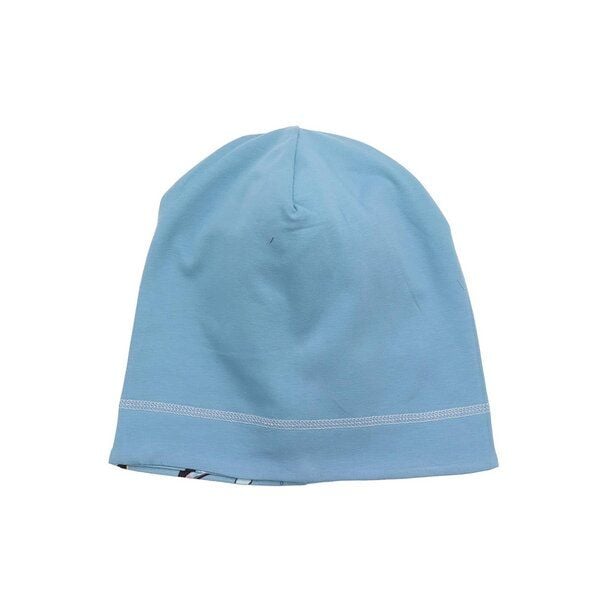 Kinder Mütze GOTS-zertifiziert aus Bio-Baumwolle, hellblau Jumping Whales, weicher Jersey, dehnbar – Walkiddy von Walkiddy