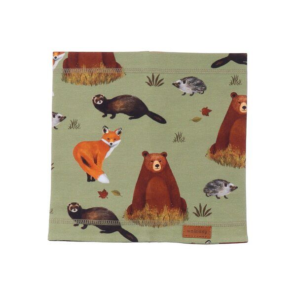 Kinder Schal GOTS-zertifiziert aus Bio-Baumwolle grün mit Waldtier-Motiv – Walkiddy von Walkiddy