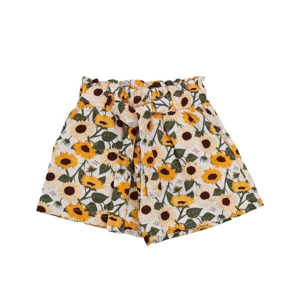 Kinder Shorts GOTS-zertifiziert aus Bio-Baumwolle, Sonnenblumen-Print, leicht & sommerlich, elastischer Bund – Walkiddy von Walkiddy