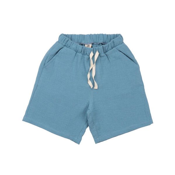 Kinder Shorts GOTS-zertifiziert aus Bio-Baumwolle, blau „Floral Night“ mit elastischem Bund & Kordelzug – Walkiddy, leichte Sommer-Shorts von Walkiddy
