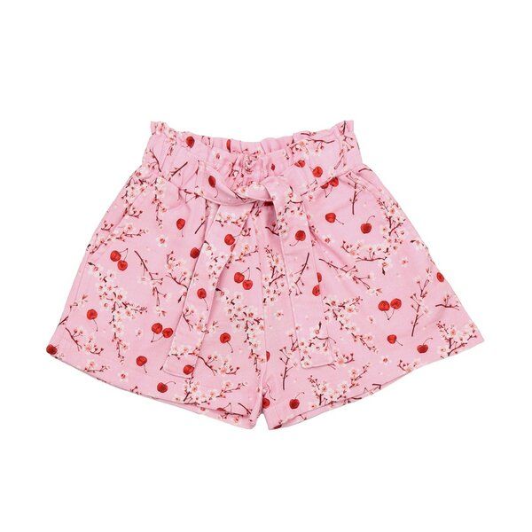 Kinder Shorts GOTS-zertifiziert aus Bio-Baumwolle rosa mit Kirschen-und-Blüten-Muster – Walkiddy von Walkiddy