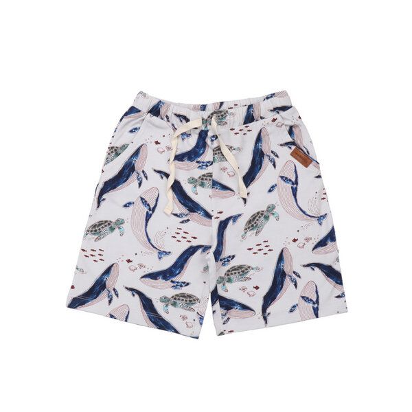 Kinder-Shorts Weiß „Whales & Sea Turtles“ aus Bio-Baumwolle – GOTS-zertifiziert – Walkiddy von Walkiddy