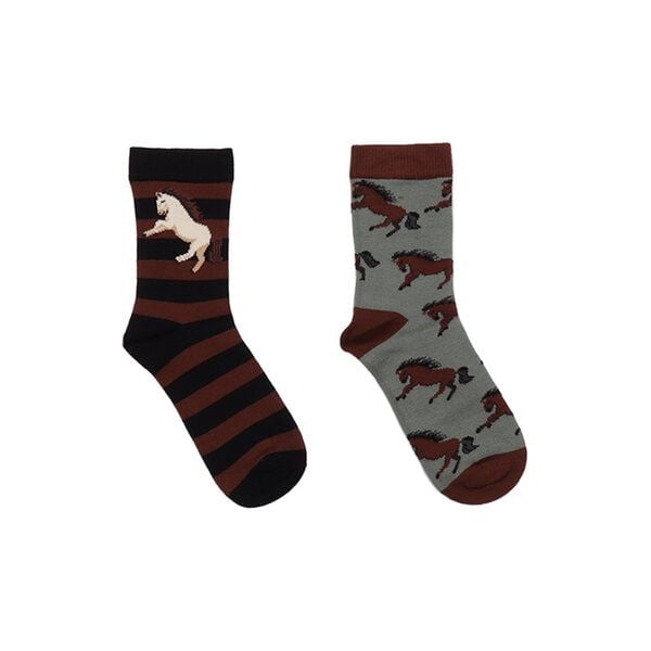 Kinder Socken Bio-Baumwolle Joyful Horses braun von Walkiddy, GOTS-zertifizierte, vegane, hautfreundliche Socken mit Pferdemotiv für empfindliche Kinderfüße von Walkiddy