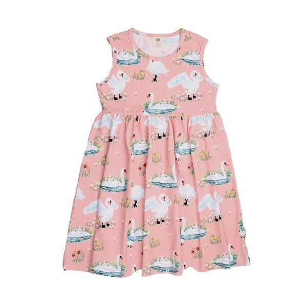 Kinder Sommerkleid „Swans in Spring“ ohne Ärmel aus Bio-Baumwolle – GOTS-zertifiziert, Walkiddy von Walkiddy