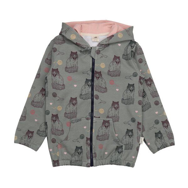 Kinder Sweatjacke GOTS-zertifiziert aus Bio-Baumwolle, grau mit Katzen-Print, Kapuze & Reißverschluss – Walkiddy, weicher Alltagsbegleiter von Walkiddy