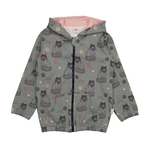 Kinder Sweatjacke GOTS-zertifiziert aus Bio-Baumwolle, grau mit Katzen-Print, Kapuze & Reißverschluss – Walkiddy, weicher Alltagsbegleiter von Walkiddy