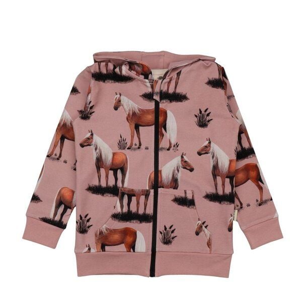 Kinder Sweatjacke GOTS-zertifiziert aus Bio-Baumwolle mit Pferde-Muster in Altrosa, Walkiddy von Walkiddy