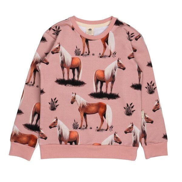 Kinder Sweatshirt Bio-Baumwolle GOTS "Beauty Horses" rosa – veganes, fair produziertes Walkiddy Pferde-Sweatshirt, kuschelig für pferdebegeisterte Kids im Alltag und in der Schule von Walkiddy