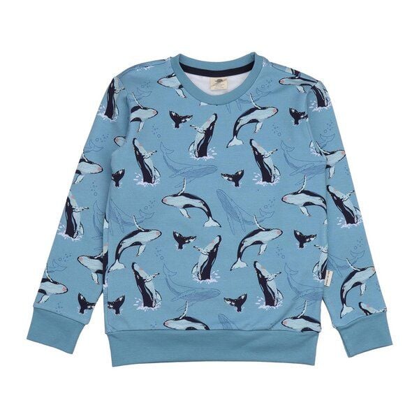 Kinder Sweatshirt GOTS-zertifiziert aus Bio-Baumwolle, blau mit Wal-Print – Walkiddy, weich, hautfreundlich, nachhaltig & fair produziert von Walkiddy