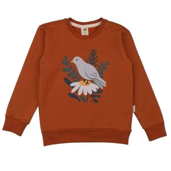 Kinder Sweatshirt GOTS-zertifiziert aus Bio-Baumwolle, braun mit Vogelmotiv, langarm, weicher Rundhalsausschnitt – Walkiddy, bequem & hautfreundlich von Walkiddy