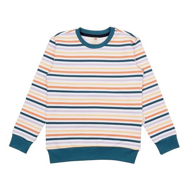 Kinder Sweatshirt GOTS-zertifiziert aus Bio-Baumwolle, bunt gestreift, weiche Rippbündchen – Walkiddy, gemütlicher Alltagsbegleiter von Walkiddy
