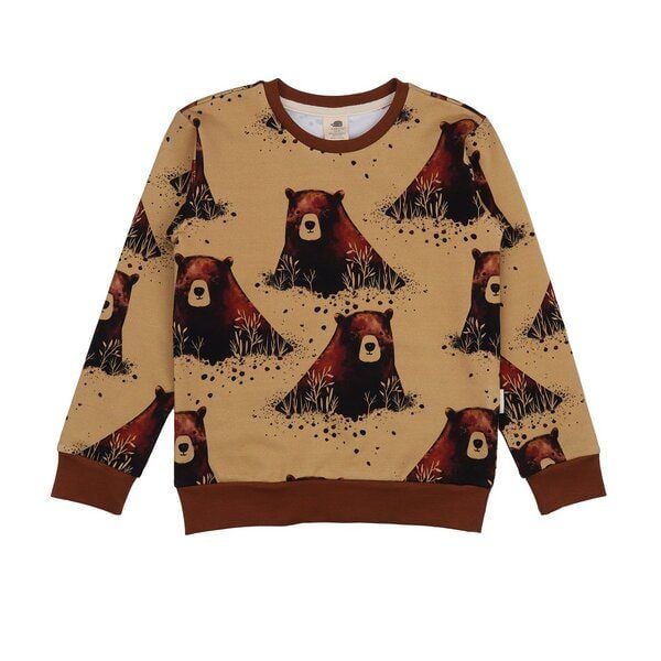 Kinder Sweatshirt GOTS-zertifiziert aus Bio-Baumwolle, senfgelb mit Grizzly-Bären-Print – Walkiddy, weich & hautfreundlich von Walkiddy