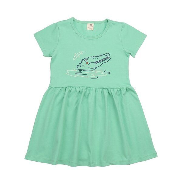Kleinkinder Kleid Mint mit Krokodil-Print aus Bio-Baumwolle – Walkiddy von Walkiddy
