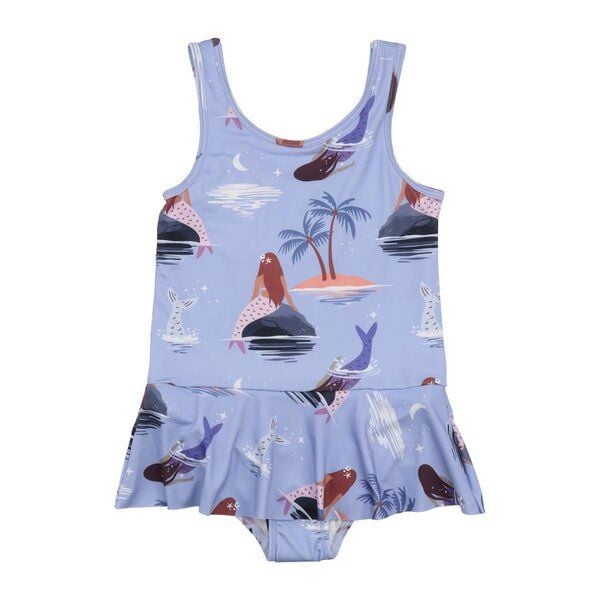 Mädchen Badeanzug Bio-Baumwolle GOTS lila – Walkiddy, bequemer Einteiler für Kinder, schnell trocknend, mit Rüschen und liebevollem Druck, nachhaltige Swimwear von Walkiddy