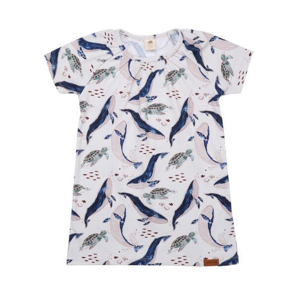 Öko-Baumwolle Tunic Weiß - Whales & Sea Turtles Design - GOTS-Zertifiziert – Walkiddy von Walkiddy