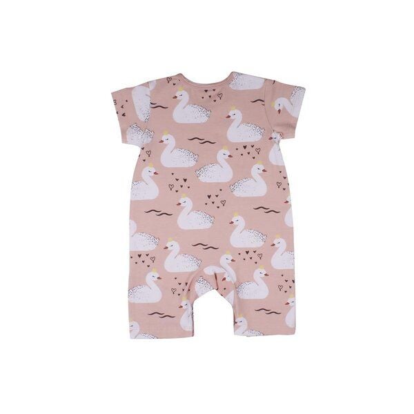 Strampler Kurzarm Rosa Bio Baumwolle Schwanenmuster – Walkiddy Princess Swans von Walkiddy