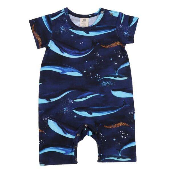 Walkiddy Bio-Baumwoll-Strampler mit kurzem Arm - Whaley's Song in Dunkel Blau – GOTS zertifiziert von Walkiddy