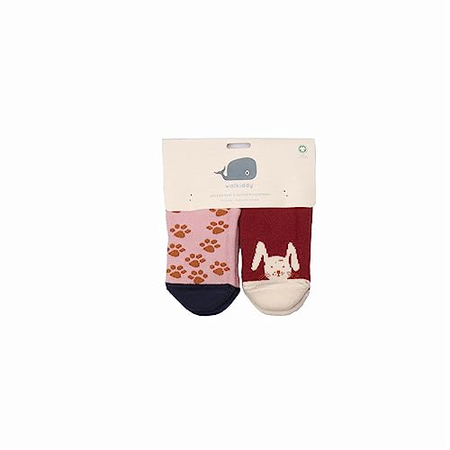 Walkiddy Bio Stoppersocken aus Baumwolle (19/21) - Tiny Rabbits, Rot von Walkiddy