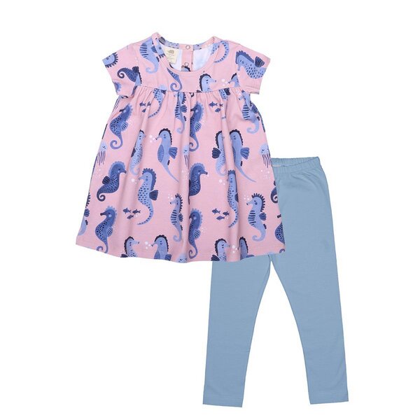 Walkiddy Blue Seahorses - Rosa - Kurzarm Kleid von Walkiddy