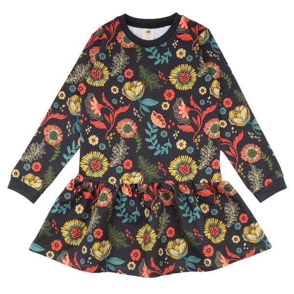 Walkiddy Cheerful Flowers - Baumwolle (Bio) - Anthracite - Langarm Kleid von Walkiddy