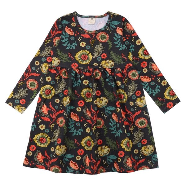 Walkiddy Cheerful Flowers - Baumwolle (Bio) - Anthrazit - Langarm Kleid von Walkiddy