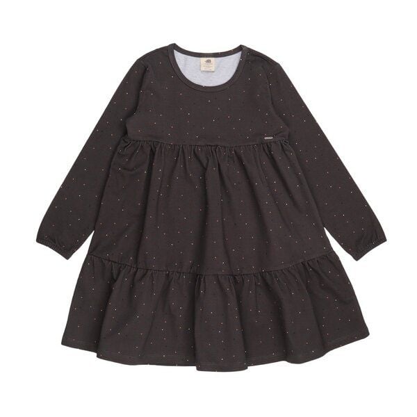 Mädchen Kleid GOTS-zertifiziert aus Bio-Baumwolle, grau mit bunten Punkten, Volantrock, langarm – Walkiddy von Walkiddy