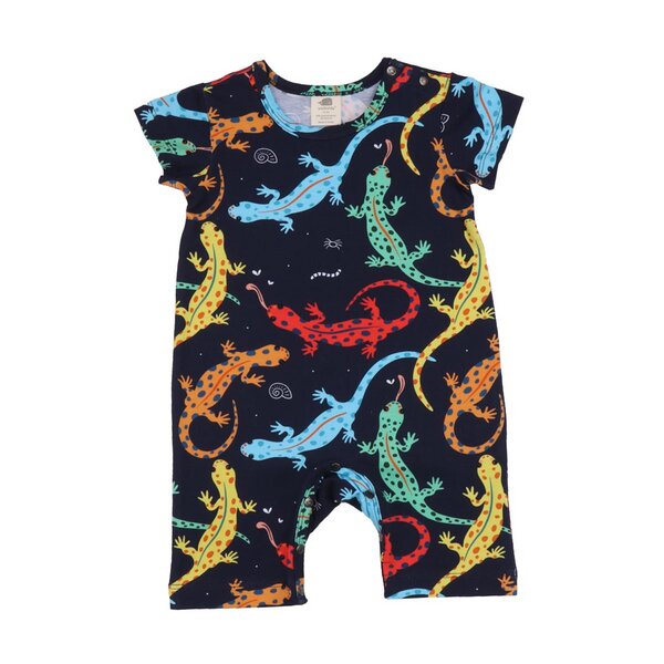 Walkiddy Colorful Salamanders - Baumwolle (Bio) - Dunkel Blau - Strampler kurz Arm von Walkiddy