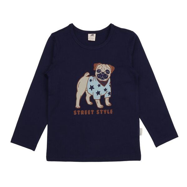 Kinder Langarmshirt GOTS-zertifiziert aus Bio-Baumwolle dunkelblau mit Hunde-Motiv „Crazy Dogs“ – Walkiddy von Walkiddy