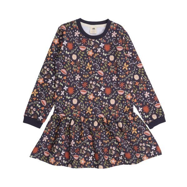 Walkiddy - Fancy Flowers Sweat Kleid Grau, Öko-Fair-Trade, GOTS-Zertifizierte Bio-Baumwolle, Mädchen-Kleid von Walkiddy