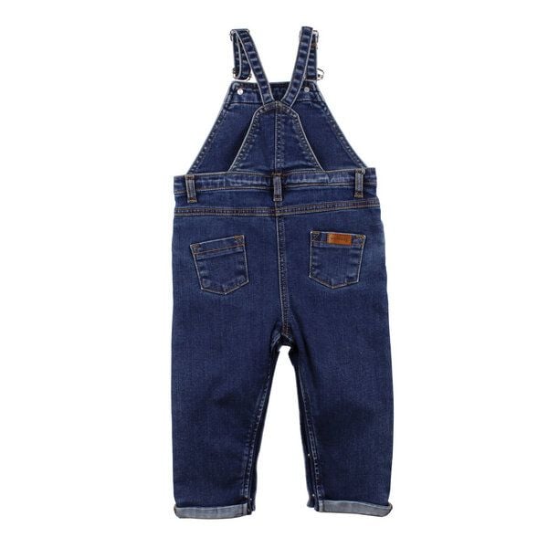 Jeans-Strampler Baby Bio-Baumwolle Dunkelblau – Latzhose von Walkiddy, mitwachsend, weich gefüttert – nachhaltige, hautfreundliche & langlebige Qualität von Walkiddy von Walkiddy