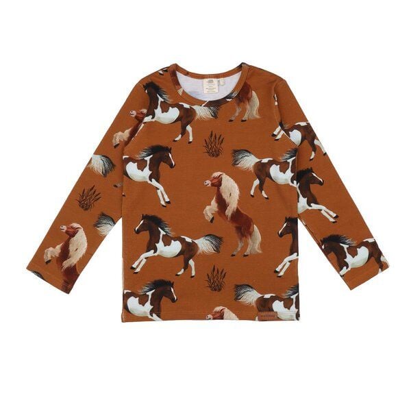 Langarmshirt Kinder Braun Bio - Walkiddy Joyful Horses, nachhaltiges GOTS-zertifiziertes Material, hypoallergen, umweltfreundliche und ethische Herstellung. von Walkiddy