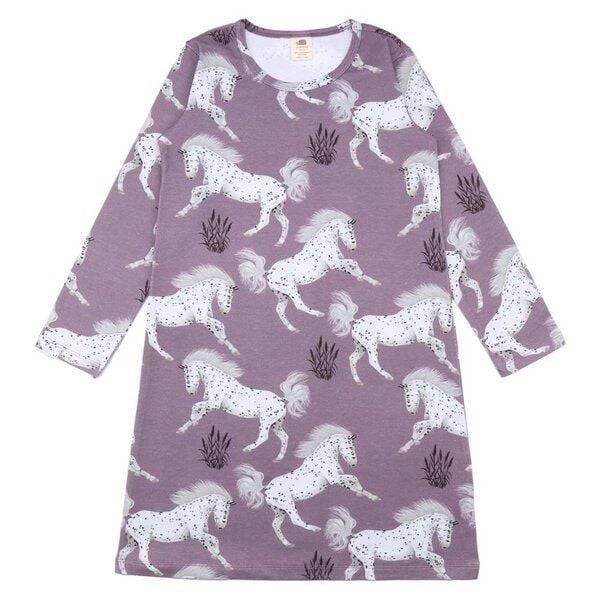 Walkiddy Kinder Nachthemd aus Bio-Baumwolle – Lila Pferde von Walkiddy