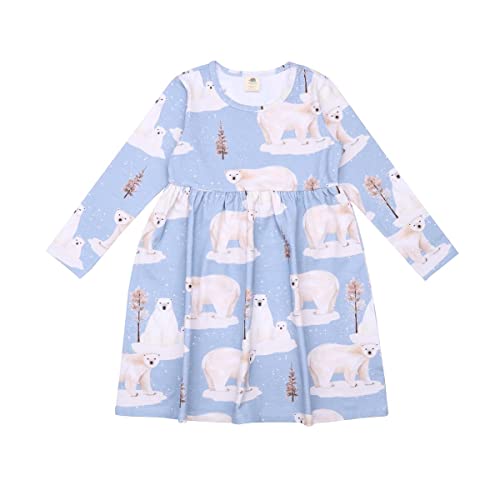 Walkiddy Langarm Kleid aus Baumwolle (Bio) 86, Polar Bear Family, Blau von Walkiddy