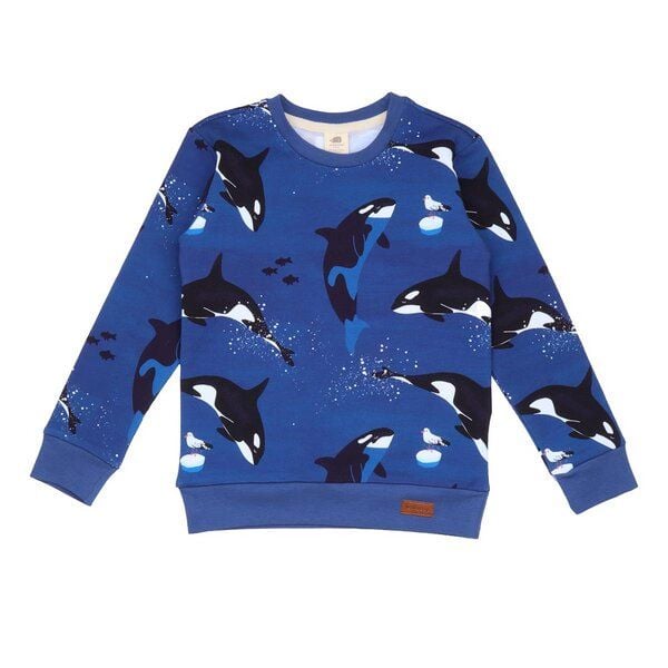 Walkiddy Nachhaltiges Orcas-Design Kinder-Sweatshirt - Dunkelblau - Umweltfreundlich, Allergikerfreundlich – GOTS zertifiziert von Walkiddy