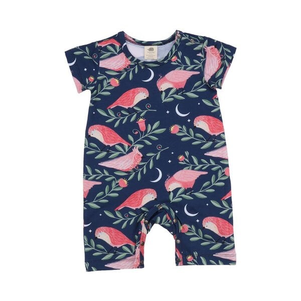 Walkiddy Pinky Birds - Baumwolle (Bio) - Dunkel Blau - Strampler kurz Arm von Walkiddy