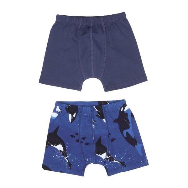 Walkiddy Playful Orcas - Nachhaltige Dunkelblaue Kinder-Boxershorts aus Allergikerfreundlichem Material – GOTS zertifiziert von Walkiddy