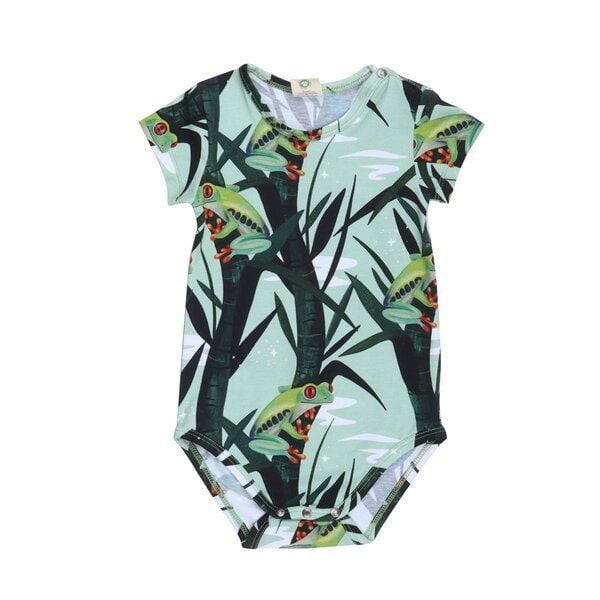 Walkiddy Kurzarm Body - Nachhaltige Red/Eyed Tree Frogs Kindermode in Grün - Umwelt- und Allergikerfreundlich – GOTS zertifiziert von Walkiddy