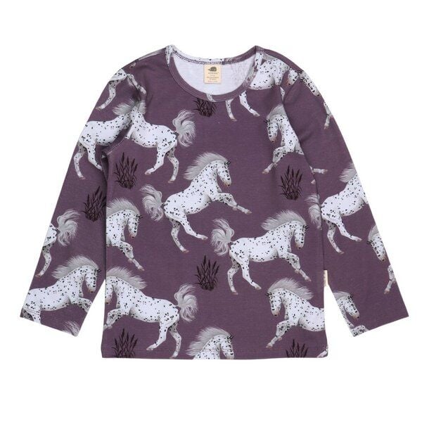 Kinder Langarmshirt Schimmel Bio-Baumwolle – GOTS-zertifiziertes Walkiddy Shirt mit Pferde-Print, weich, atmungsaktiv & ideal für Pferdefans von Walkiddy