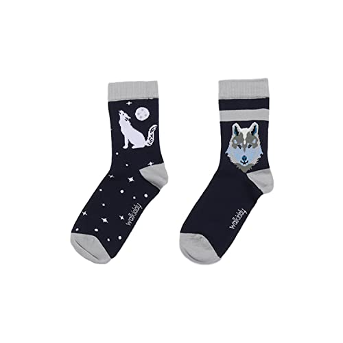 Walkiddy Socken aus Baumwolle (Bio) 25/27, Singing Wolfs, Dunkel Blau - Nachhaltige, ökologische und faire Bio Baby- und Kinderkleidung aus Europa - GOTS zertifiziert - Pflegehinweis: Maschinenwäsche von Walkiddy