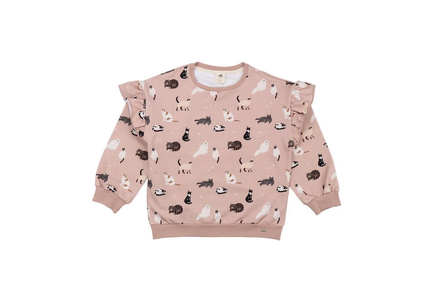 Walkiddy Sweatshirt Rüschen-Sweatshirt aus Bio-Baumwolle mit Katzendruck Walkiddy Sweatshirt Rüschen-Sweatshirt aus Bio-Baumwolle mit Katzendruck von Walkiddy