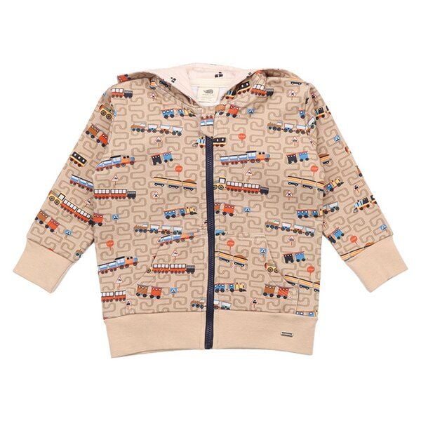 Walkiddy Tiny Trains Bio-Baumwolle Sweat Jacket - Fair Trade & GOTS-zertifiziert - Kinder Abenteuer Jacket in Braun von Walkiddy