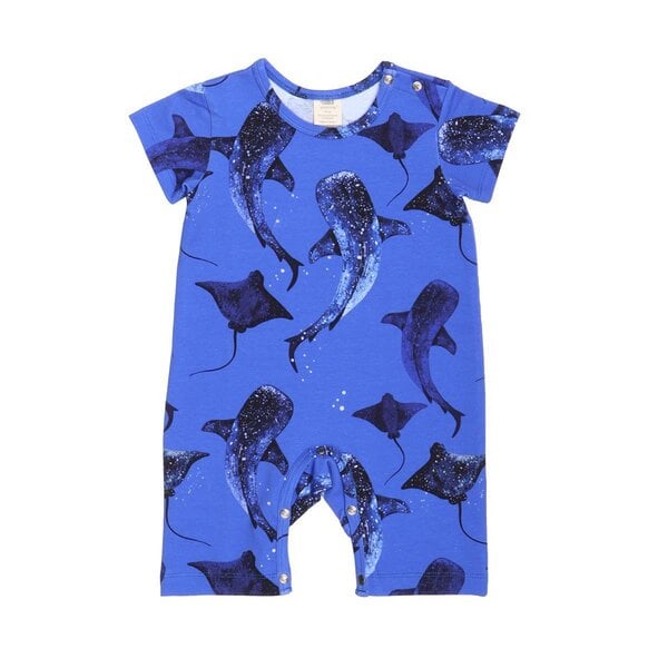 Walkiddy Whales/Eagle Rays - Dunkel Blau - Strampler kurz Arm von Walkiddy